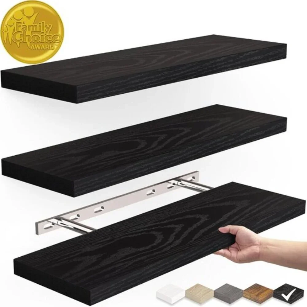New Set of 3 Rustic Wood Floating Wall Shelves for Home or Room Decor